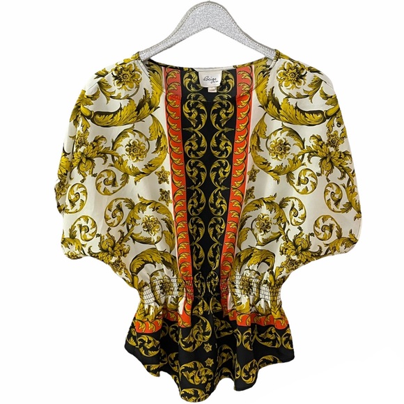 Beige by eci Printed Dolman Batwing Sleeve Blouse with Elastic Waist - Picture 1 of 6